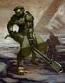 Halo Wars concept art for a Spartan wielding a chaingun.