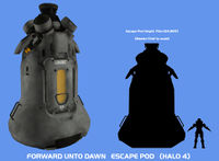 Render of the difficult to spot UNSC escape pods from Halo 4's first playable level, Dawn.