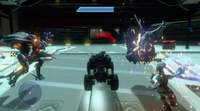 John-117 using a Mongoose to splatter Promethean Knights on UNSC Infinity in Halo 4.