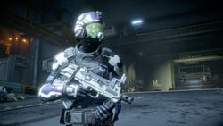 A Liang-Dortmund security guard wearing an OSTEO combat engineering suit and equipped with an M20 PDW.