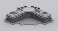A wireframe render of the barracks, early in Halo Wars' production.