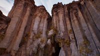 Flora growing out of a cliff face in the habitat dome.