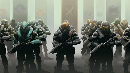 Illustration of Spartans lined up clad in armour.