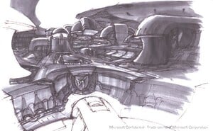 Concept art for the interior airlock at the start of the level covenantship.