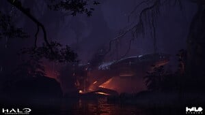 Halo: Campaign Evolved press kit image showcasing Victor 933 in the swamps of Installation 04. Screenshot taken from the level 343 Guilty Spark.