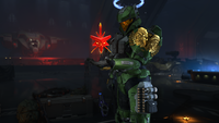 A Spartan-IV wearing HIGHCOM Sentinel shoulders in Halo Infinite.
