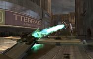 Unit 957-A3 under fire by a Covenant Scarab in Halo 2.