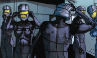 Blue Team wearing the suits in Halo: Fall of Reach.