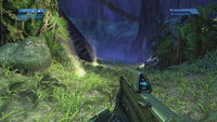 First-person view of an MA5-series ICWS in Halo: Combat Evolved Anniversary. The weapon's ammunition counter and HUD readout are visible.