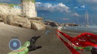 First-person view of the Pelosus-pattern bloodblade in Halo 2: Anniversary multiplayer.