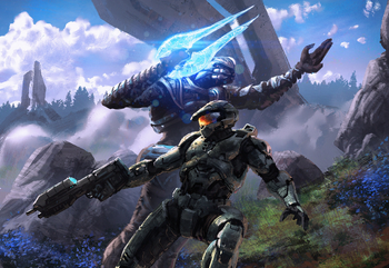 Artwork for Halo Legendary Crate #9 featuring Thel 'Vadam and John-117.