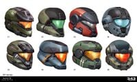 Finalized concept art of some of the previous helmets.