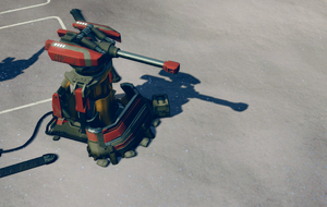A screenshot of a siege turret attached to a UNSC Firebase in Halo Wars 2.