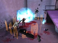 Promotional image of Halo: Combat Evolved featuring Spartans during a match of King of the Hill on the multiplayer map Chill Out. Screenshot from the Halo: Combat Evolved press kit.