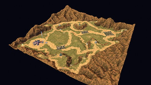 This is a 3D overhead view of Blood Gulch(Halo Wars) from the Halo Wars website.