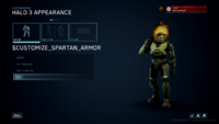 The Bungie Armor and flame effect applied to a Halo 3 Spartan in the Unreal Engine 4 menu of Halo: The Master Chief Collection.