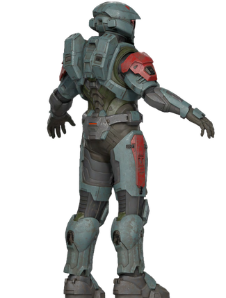 Back 135 degree image of the MK VII armor from OFFICIAL COSPLAY GUIDE: MARK VII.