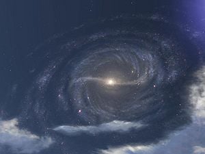 A screenshot of the Milky Way galaxy in the skybox of the level The Ark.