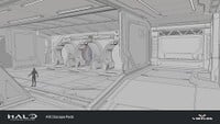 Concept art for an unused iteration of the lifeboat hatches.