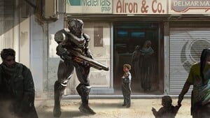 Cover art depicting a child stood next to an Armiger armed with a Z-250 lightrifle.