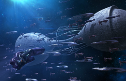 Artwork of Unyielding Hierophant and its fleet.