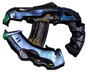 A cropped screenshot of the Eos'Mak-pattern plasma pistol. Original by User:JackVibe.