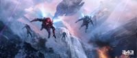 Concept art of the battle for Halo 5: Guardians.