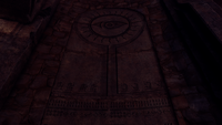 A mural inside the Elder Council Chamber on Sanghelios representing the Covenant's worship of the Forerunners.