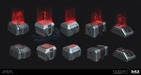 Concept art of various Banished holographic devices.