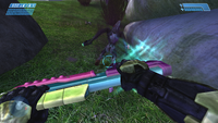 The Assault Rifle's melee in action, revealing the upper cowling of the weapon.