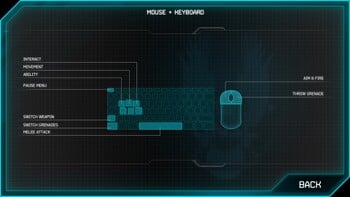 Press kit screenshot for Halo: Spartan Assault. The mouse and keyboard controls.