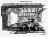 Concept art of an M12 Force Application Vehicle in an ODP's interior airlock.