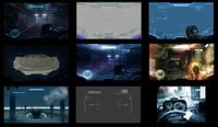 A variety of HUD designs from Halo 4, both concept art and final game.