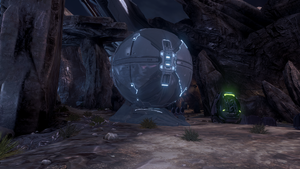 A screenshot of a Forerunner energy conduit on the Spartan Ops level Majestic Rescue.