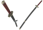Render of a katana in its scabbard.