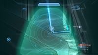 In-game view through the beam rifle's scope in Halo 4 multiplayer.