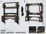 Concept art of a weapons rack inside the Mammoth.