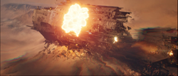 The UNSC Pillar of Autumn detonates. Screenshot taken from Halo: Campaign Evolved campaign level The Maw.