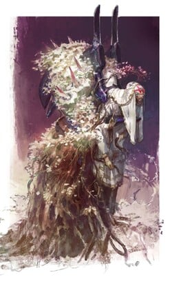 Artwork of a San'Shyuum warrior astride a folasteed.