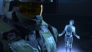 John-117 and the Weapon. From Halo Infinite campaign level Foundation.