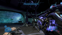 First-person view of a focus rifle overheating in Halo: Reach.