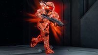 A Spartan-IV under the effects of damage boost in Halo 4.