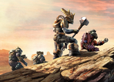 Tartarus (far right) wearing a Leader power armor during the First Battle of Harvest.