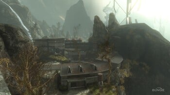 Promotional image for an early build of Halo: Reach featuring the a kiva in Visegrád. Screenshot of the level Winter Contingency from the Halo: Reach press kit.