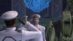 The Master Chief and Sergeant Johnson saluting to Lord Hood.