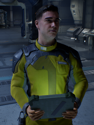 Thom Shephard aboard UNSC Pillar of Autumn. Screenshot taken from Halo: Campaign Evolved campaign level The Pillar of Autumn.