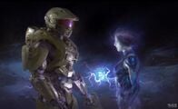 Early concept art for Halo Infinite of John-117 and Cortana meeting.
