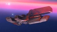 A close-up view of one of the upside-down karves in Prism's skybox.