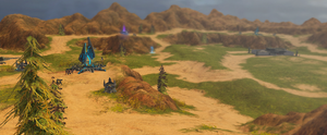 The menu image for Halo Wars Skirmish map Blood Gulch.