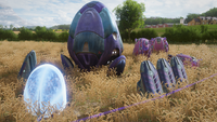 A Halo: Reach-derived Covenant drop pod in The Halo Experience Showcase in Forza Horizon 4.